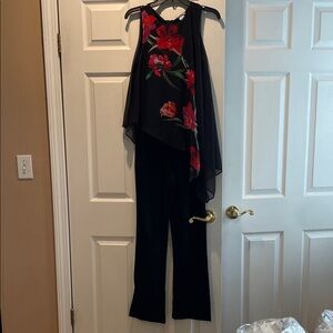 New VENUS Elegant Black jumpsuit with Red floral overlay US size 6